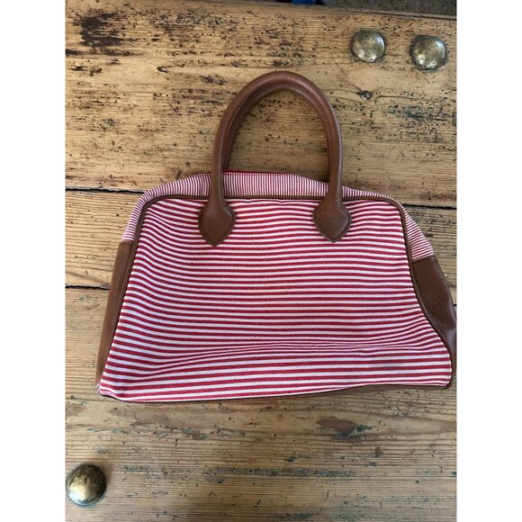 Linea Pelle Blue Womens Red White Purse Handbag tote bag striped pockets - Picture 2 of 9